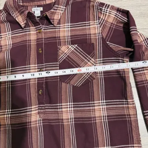 Carhartt 100% Heavy Coton Womens Burgundy Plaid‎ Flannel Henley Popover Size L thumbnail 10