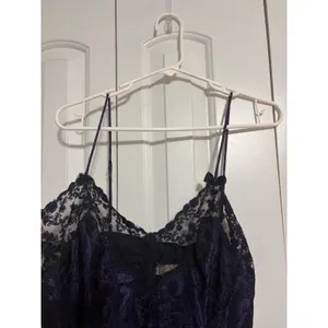 Victoria's Secret Slip Dress Vintage Jacquard Navy Blue Lace Trim Large Coquette thumbnail 3