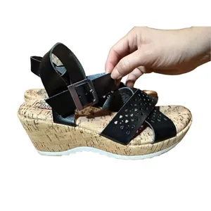 Skechers Womens sz 8‎ Black Bohemias Urban Pixie Platform Wedge Sandals thumbnail 2
