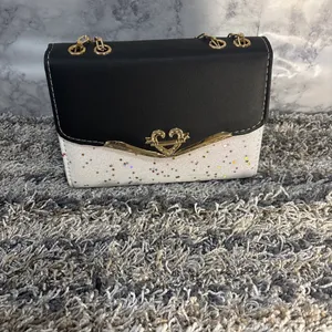Black & White Glitter Shoulder Bag with Gold Chain thumbnail 6