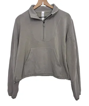 Lululemon Brushed Softstreme Ribbed Half Zip Sweatshirt Riverstone Beige Size 12 thumbnail 1