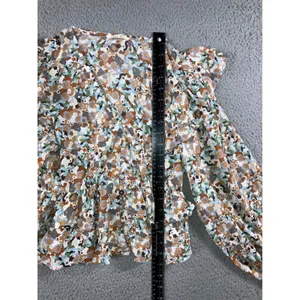 Entro Peplum Blouse Small Retro Floral Ruffle Puff Sleeve‎ Cottagecore Boho Festive thumbnail 5