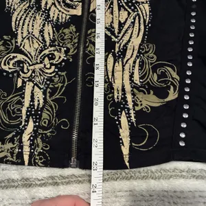 Black Rhinestone Vance Biker Wear Grunge Biker Tank Top-Zip Up-LARGE thumbnail 5