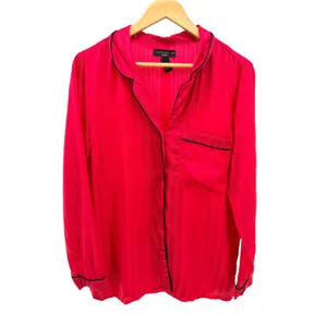 House of Harlow 1960 Red Satin Shadow Stripe Pajama Set Large Button Down Pants thumbnail 3
