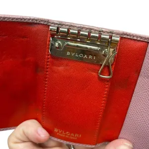 BVLGARI Bulgari Key Holder Grain Calf Leather Pink Red Series Gold Hardware EUC thumbnail 9