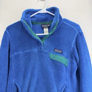 Patagonia Blue Re-Tool Snap-T Pullover Pockets Fuzzy Jacket Women's SMALL thumbnail 3