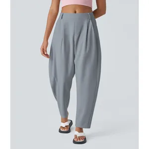 Halara Barrel Leg Work Pants Casual Pleated Pull On Weathervane Gray M thumbnail 3