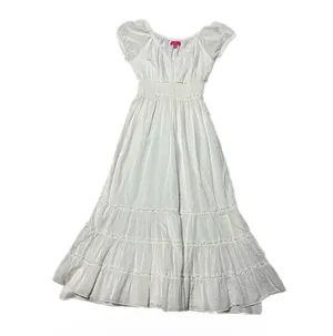 NWOT S Betsey Johnson Cotton Clip Dot Sweetheart Smocked White V-Neck Smocked Midi Dress thumbnail 2