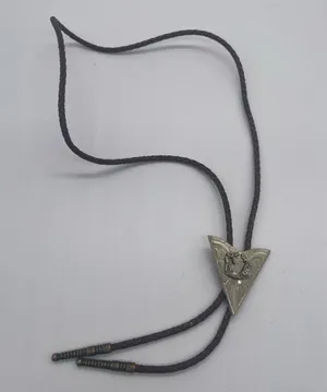 Vintage square Dancing Bolo, Western Triangle arrowhead Leather Necklace Gold thumbnail 3