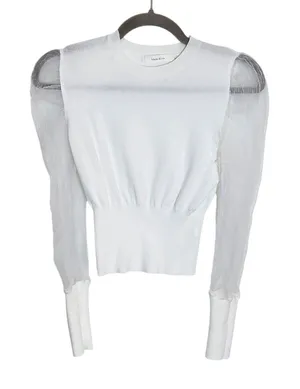 Idem Ditto White Cropped Sweater with Sheer Sleeves Size Medium Flaw thumbnail 1