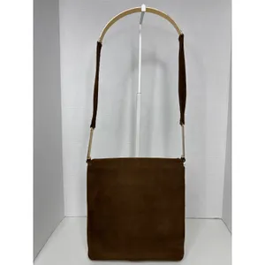 Prestige Vintage suede brown bag with gold hardware & flap closure thumbnail 5