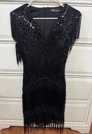 BABEYOND Black Sequin Fringe Mini Dress thumbnail 1