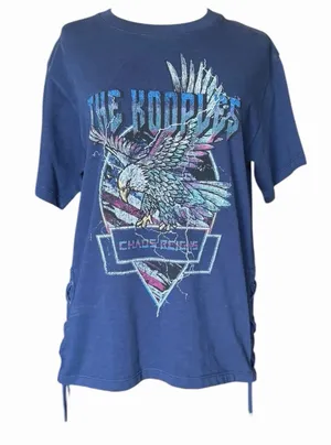The Kooples NWT Eagle Graphic Lace Up T-Shirt Navy Size 0 Rocker Edgy thumbnail 1