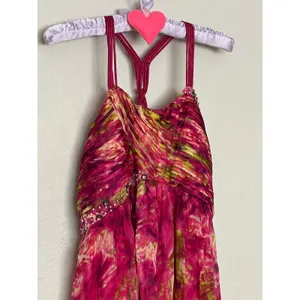 Gorgeous NWT XL Silk Rhinestone Pink Green Maxi Dress Formal Wedding Guest Y2K thumbnail 2
