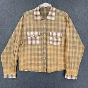 POL Plaid Button Front Shirt Contrast Collar Double Pocket Boho Size Small thumbnail 1