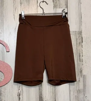 Brown High Waist Stretch Biker Shorts Size S – Soft Polyester, Comfy Fit thumbnail 1
