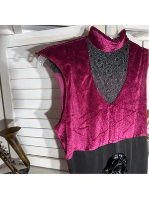 Vintage 90s gothic Goddess costume dress black lace burgundy velvet witchy Vamp thumbnail 4