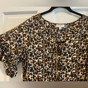 Umgee Leopard Print Button Down Shirt Dress‎ Brown Black Women’s Size Large thumbnail 2