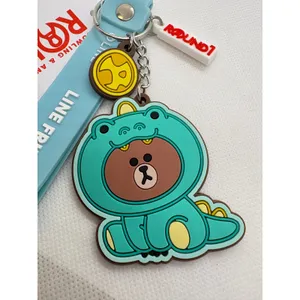 Line‎ Friends Jungle Brown Dino PVC Keychain Round 1 Exclusive Blue Wristlet Tag thumbnail 2