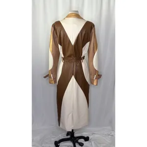 COLIN LOCASCIO Francine Patchwork Trench Coat Vegan Leather Belted Retro Small thumbnail 10