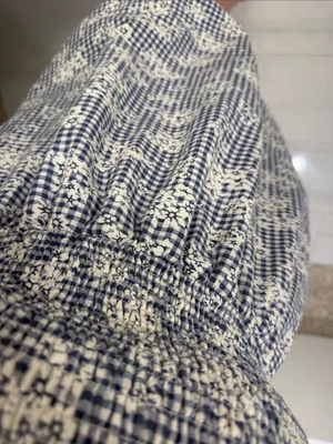 American Eagle Cream Smocked mini dress with Blue Plaid floral pattern thumbnail 6