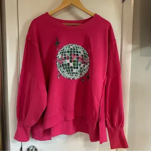 Fantastic Fawn French Terry Let’s Go Girls Sequin Sweatshirt. Hot pink. Medium. thumbnail 1