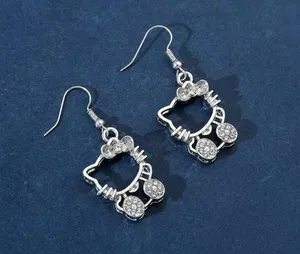 Hello Kitty Licensed Silver Plated Hollow Metal Drop with Rhinestones Earrings thumbnail 2