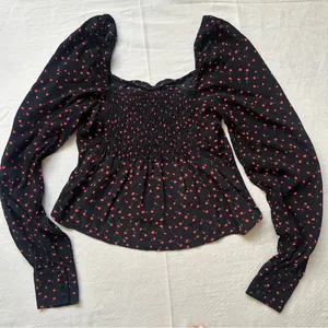 Julia Sweetheart Cherry Print Long Sleeve Top Blouse thumbnail 7