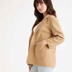 Quince 100% Organic Cotton Camel Soft Relaxed Open Front Knit Blazer Medium thumbnail 2