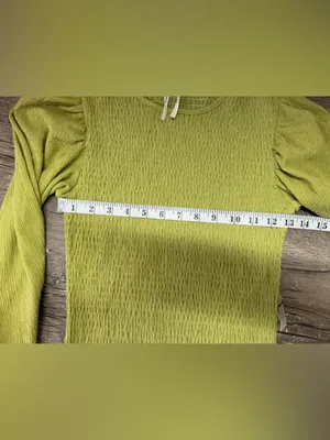 Anthropologie Smocked Long Sleeve Puff Sleeves Green Ruched Top‎ Size xs thumbnail 6