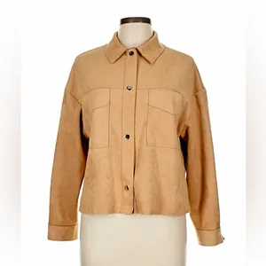 Zara NWT tan camel faux suede collared button front shirt jacket shacket thumbnail 7