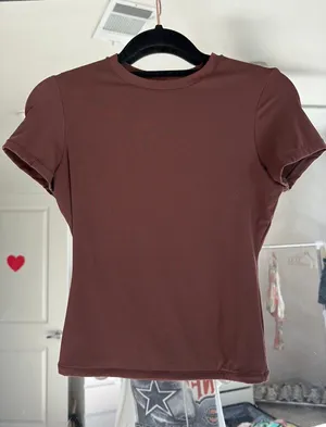 Pumiey Double Lined Fitted Brown T-Shirt thumbnail 1