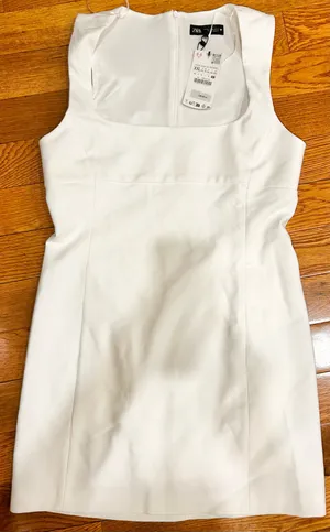 Zara Nwt White Squared Neck Mini Dress Size Xxl thumbnail 8
