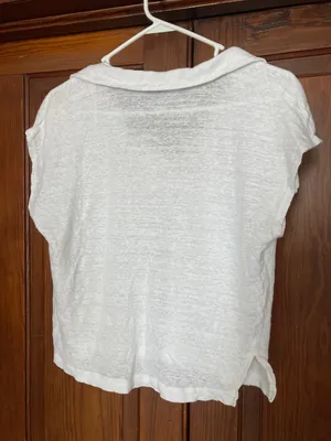 Tahari White Short-Sleeve Button Down Linen Collared V-neck Top Size L thumbnail 2