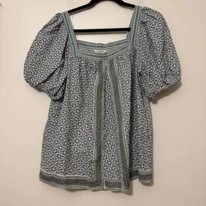 Max Studio London Blue Paisley Puff Sleeve Square Neck‎ Blouse M thumbnail 1