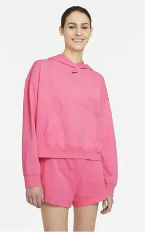 Nike Women's Sportswear Washed Hoodie, Pink, Plus Size 2XL thumbnail 1