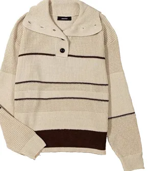 Dokotoo NWT Beige/Brown Striped Collared Button Neck Knit Pullover Sweater L Size L thumbnail 3