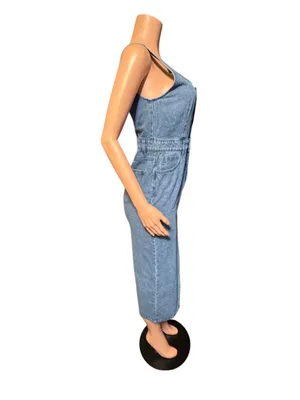 Forever 21 denim square neck midi dress M thumbnail 4