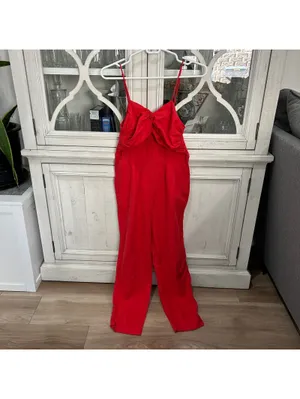FARM Rio Red Linen Blend Bow Front Jumpsuit XS Boho Cottage Tropical Indie thumbnail 2