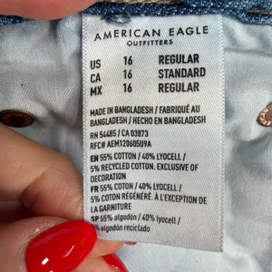 American Eagle 16 Jeans Super High Rise Baggy Wide Leg Raw Hem Blue Denim Grunge thumbnail 10