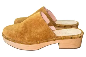 J Crew Dakota Clogs 6.5 Burnished Pecan Suede‎ Wooden Heel Slip On Mules thumbnail 1