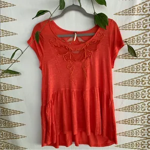 Free people Orange Embroidered mesh‎ Top M thumbnail 3