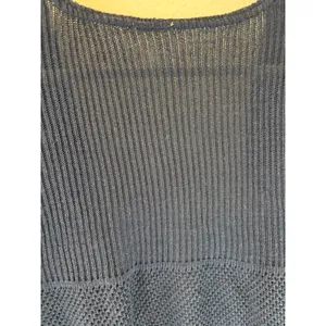 Navy Blue Pointelle Knit Short Sleeve Top Textured Crochet Style‎ Ribbed Sweater thumbnail 3