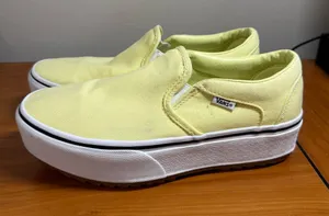 Vans Asher Platform Slip On Sneaker Shoe Yellow Canvas Butter Pastel Skater W9.5 thumbnail 1