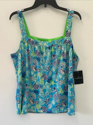 Cuddl Duds Pajama Set Cozy 2pc Tank Top Shorts NEW Blue Seashells Large thumbnail 3