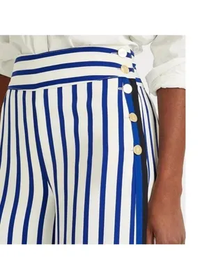 Lauren Ralph Lauren Striped Satin Wide Leg Trousers Nautical Blue White 18W thumbnail 4