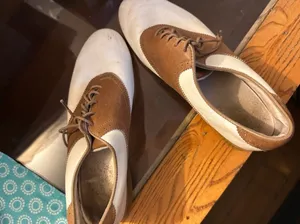 Women’s Two-Tone Saddle Oxford Shoes in White and Brown thumbnail 1
