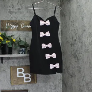 NWT Avec Les Filles Sweetheart Bow Trim Sleeveless Mini Dress Black / Pink 8 thumbnail 4