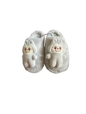 Rouge Plush Beige Slippers with Labubu Character Detail Size Medium 7/8 thumbnail 14