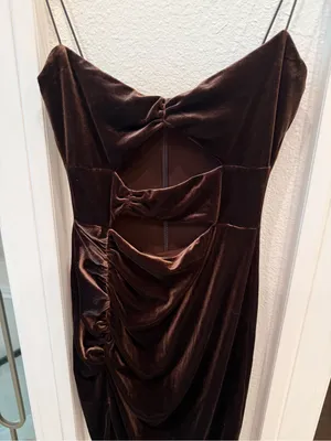 Nookie Chocolate Brown Velvet Cutout Ruched Maxi Dress Size M thumbnail 3